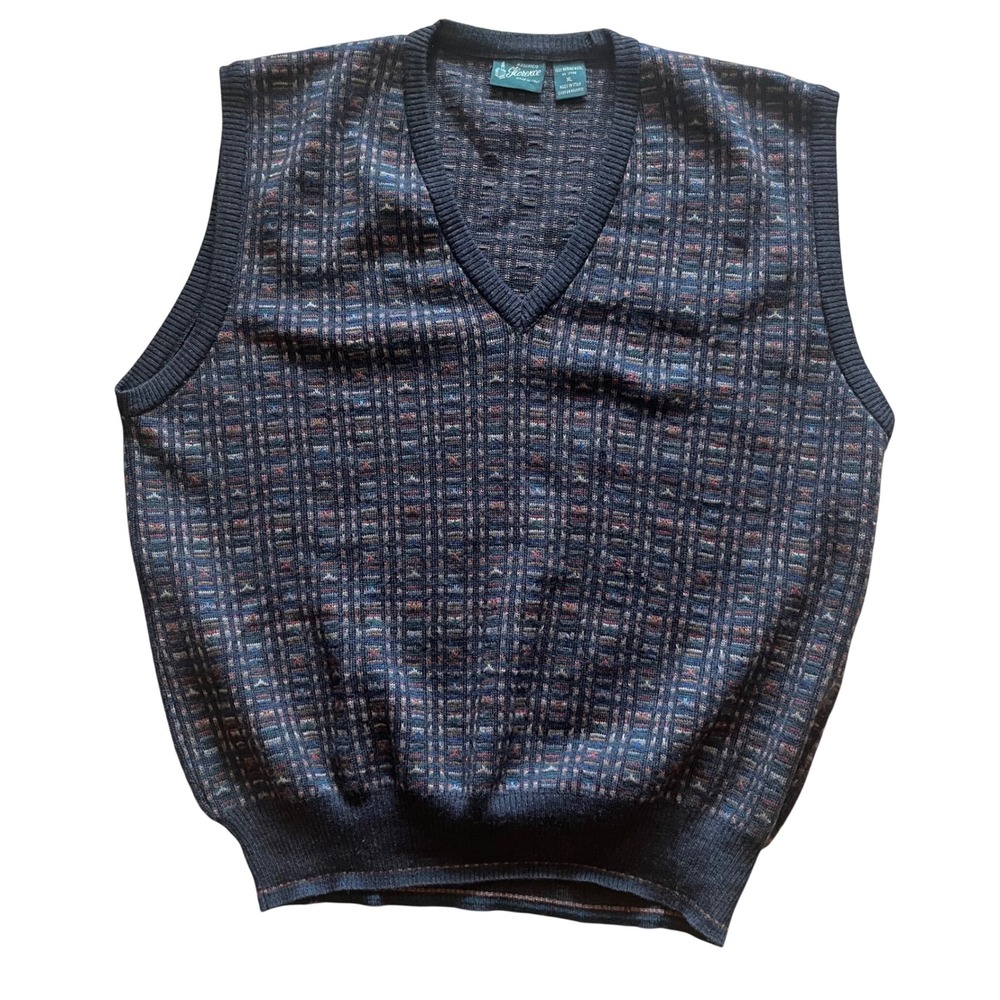 Maglificio Florence Mens XL Merino Wool Sweater Vest Made in Italy V-Neck Navy